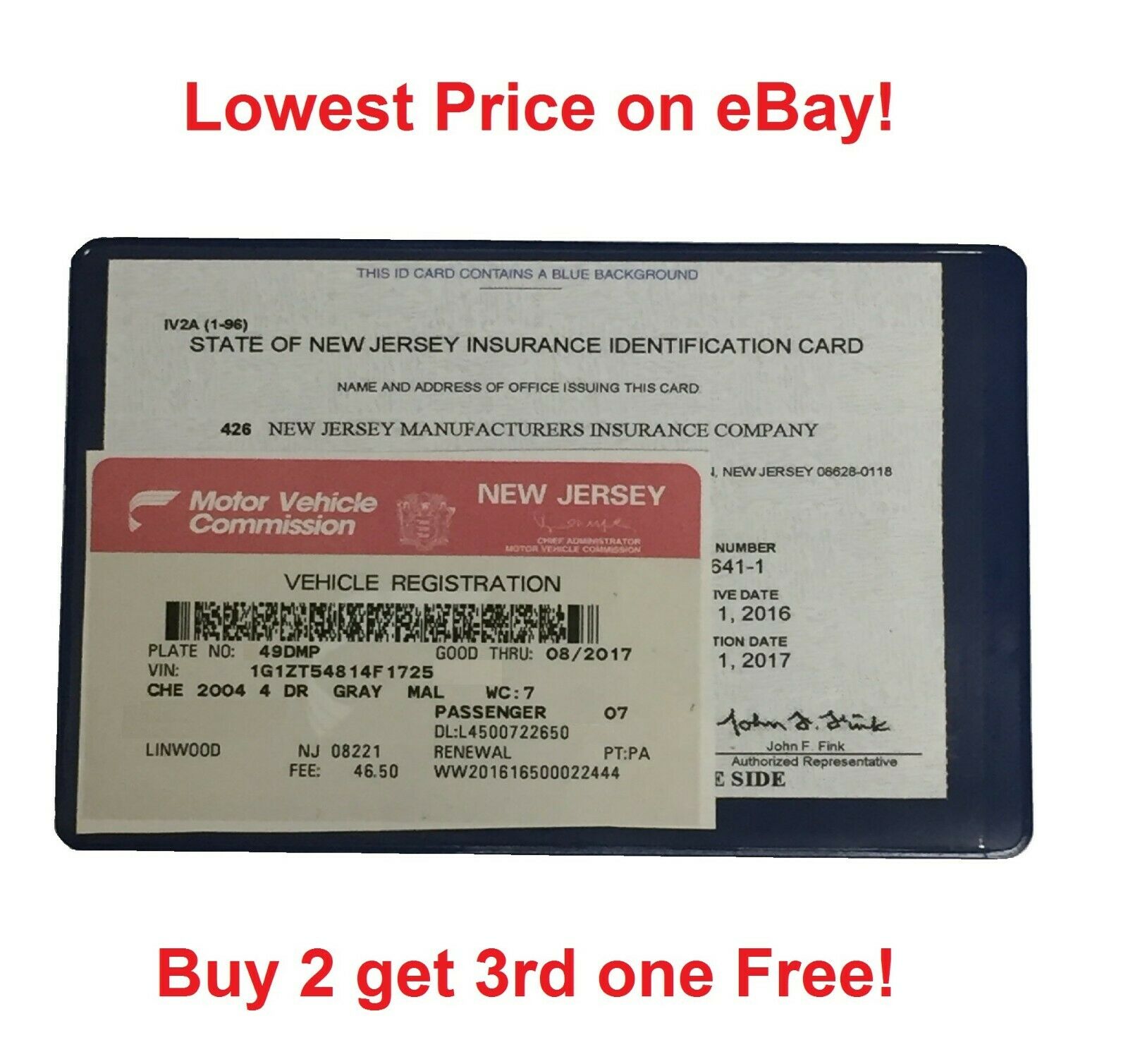 1 (one) Auto Car Truck Insurance Registration Id Card Case Wallet Holder