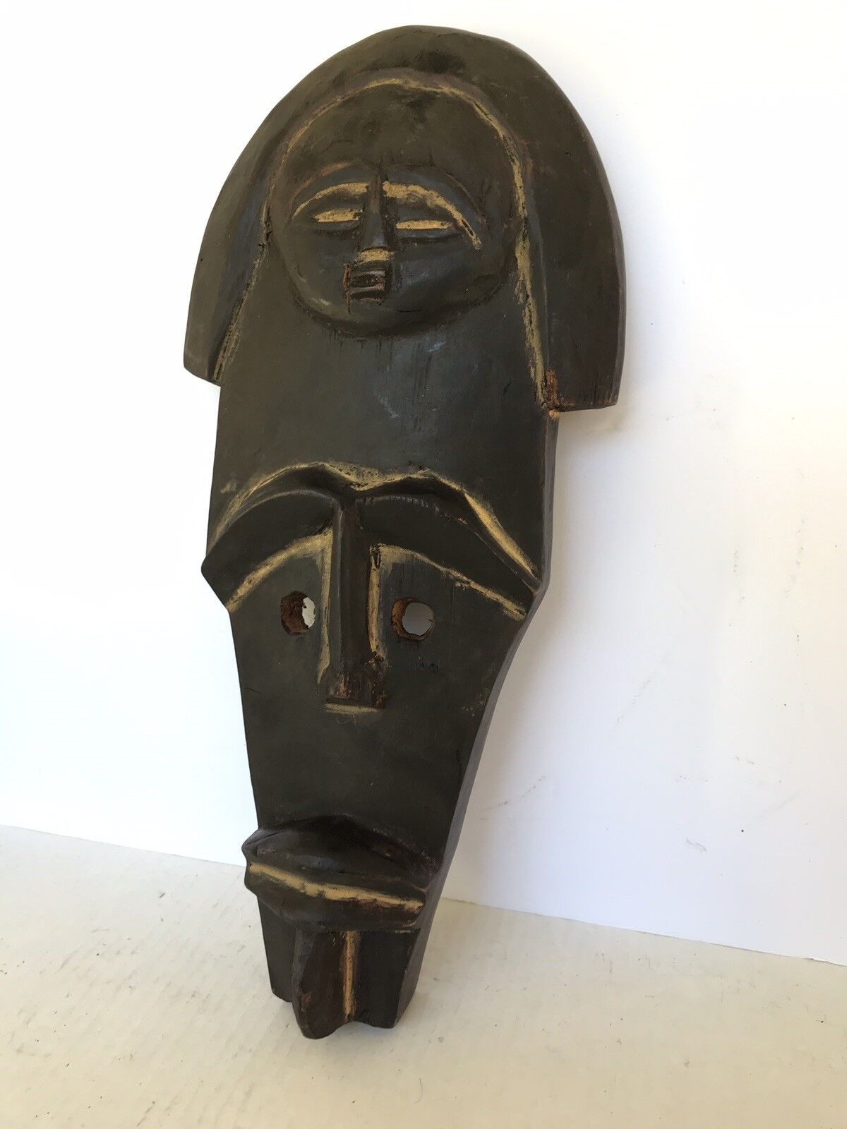 rustic hand carved wood African face tribal primitive rustic 15.5