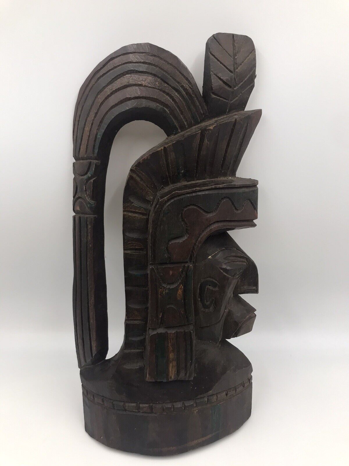 Hand Carved Wood Wall Tribal Wooden Warrior Headdress 16 Inches By 7.5''