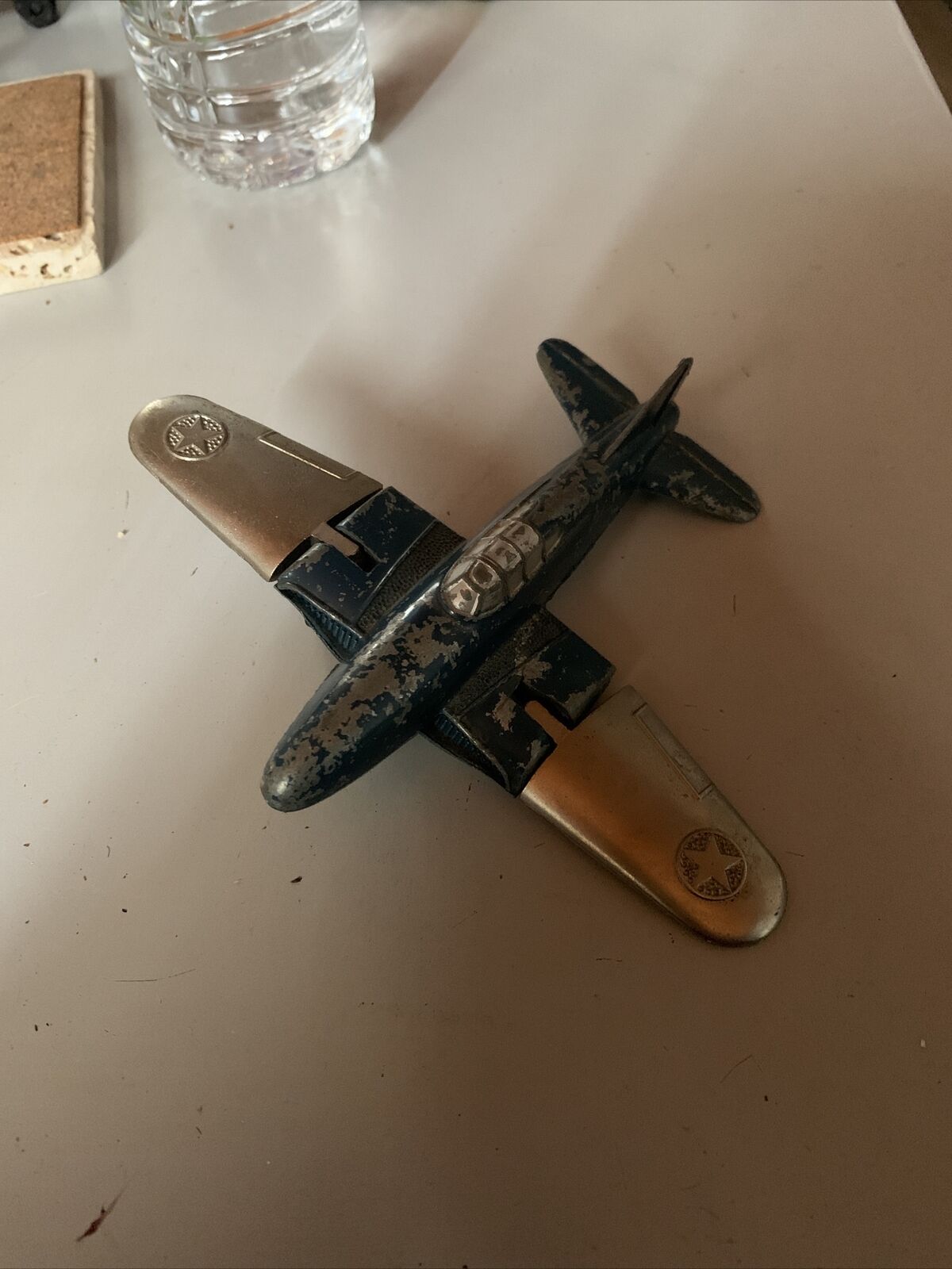 Vintage 1950s Hubley Kiddie Toy #430 Military Plane With Folding Wings & Wheels