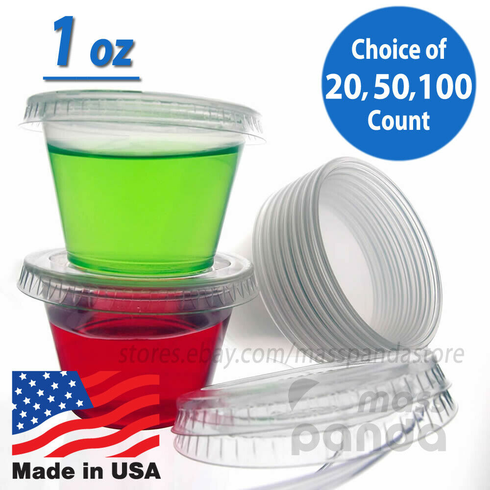 1 Oz Small Jello Jelly Shot Souffle Portion Cups With Lids Option, Clear Plastic