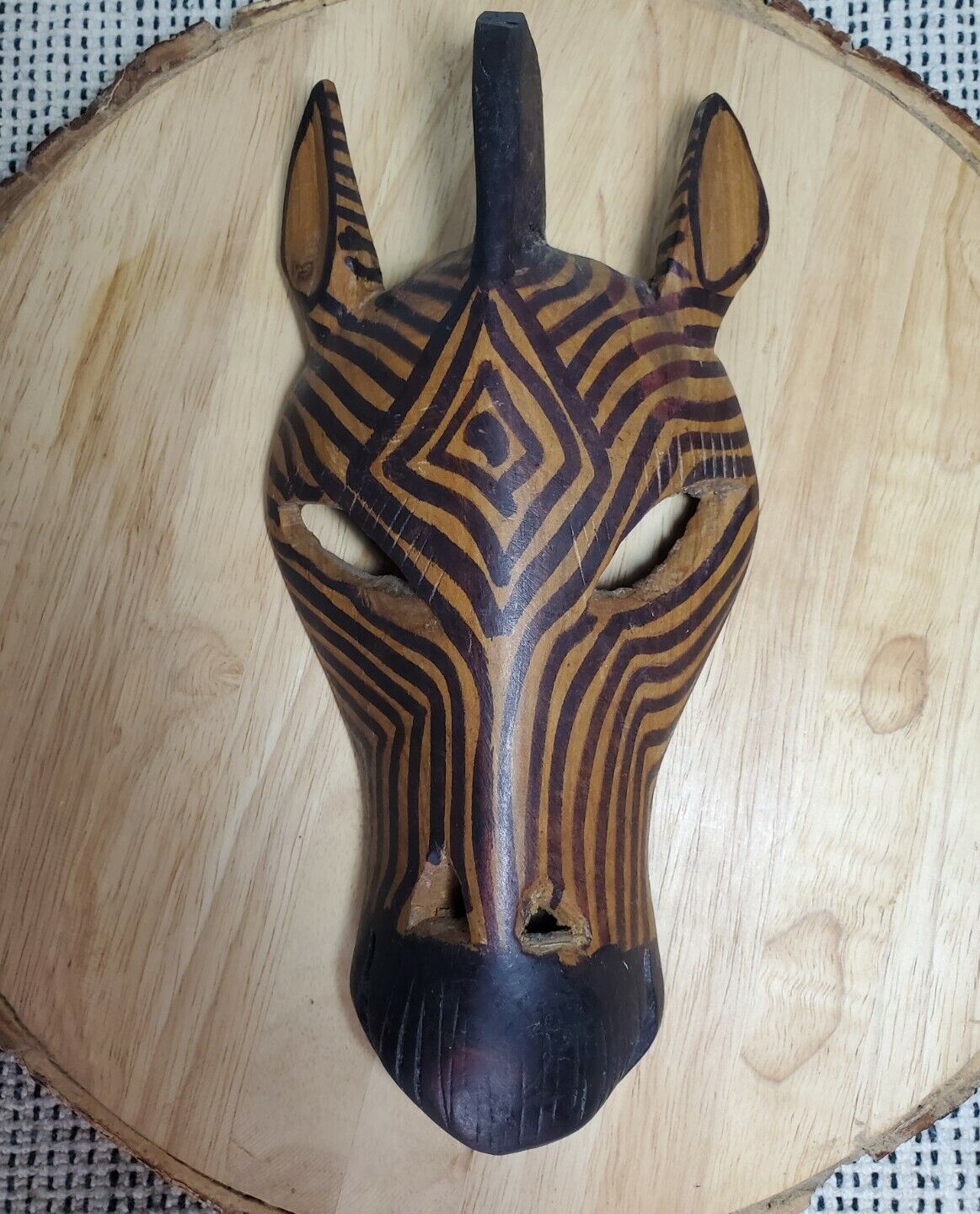 AUTHENTIC AFRICAN KENYA HAND CARVED/STAINED ZEBRA MASK WALL DECOR  10