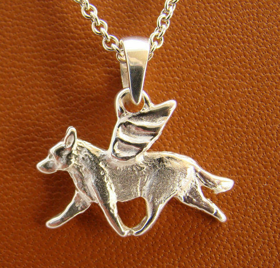 Small Sterling Silver Australian Cattle Dog Angel Pendant