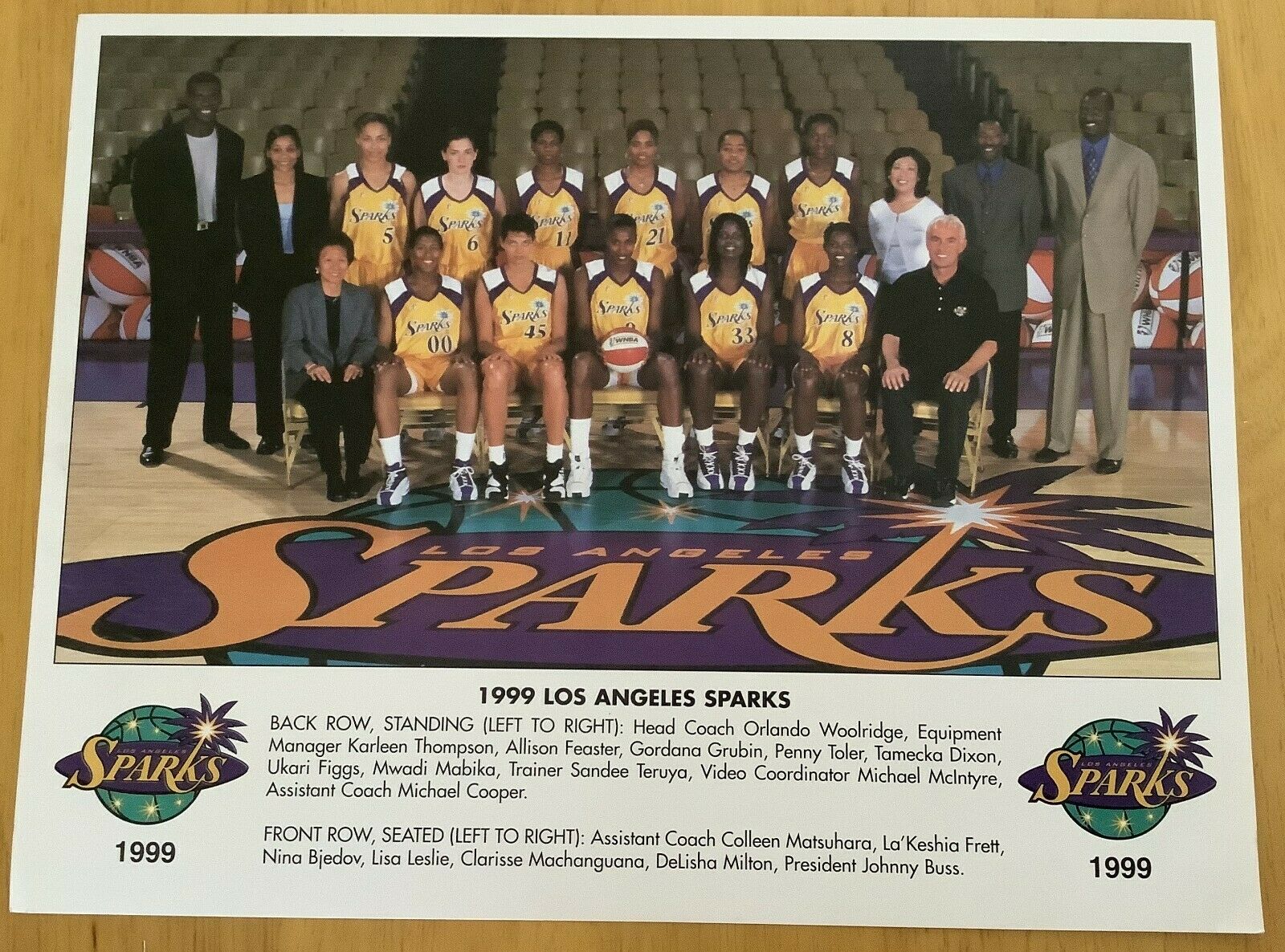 Exc Orig 1999 Los Angeles Sparks Color Promotional Team Photo 9x11 Sga Nm