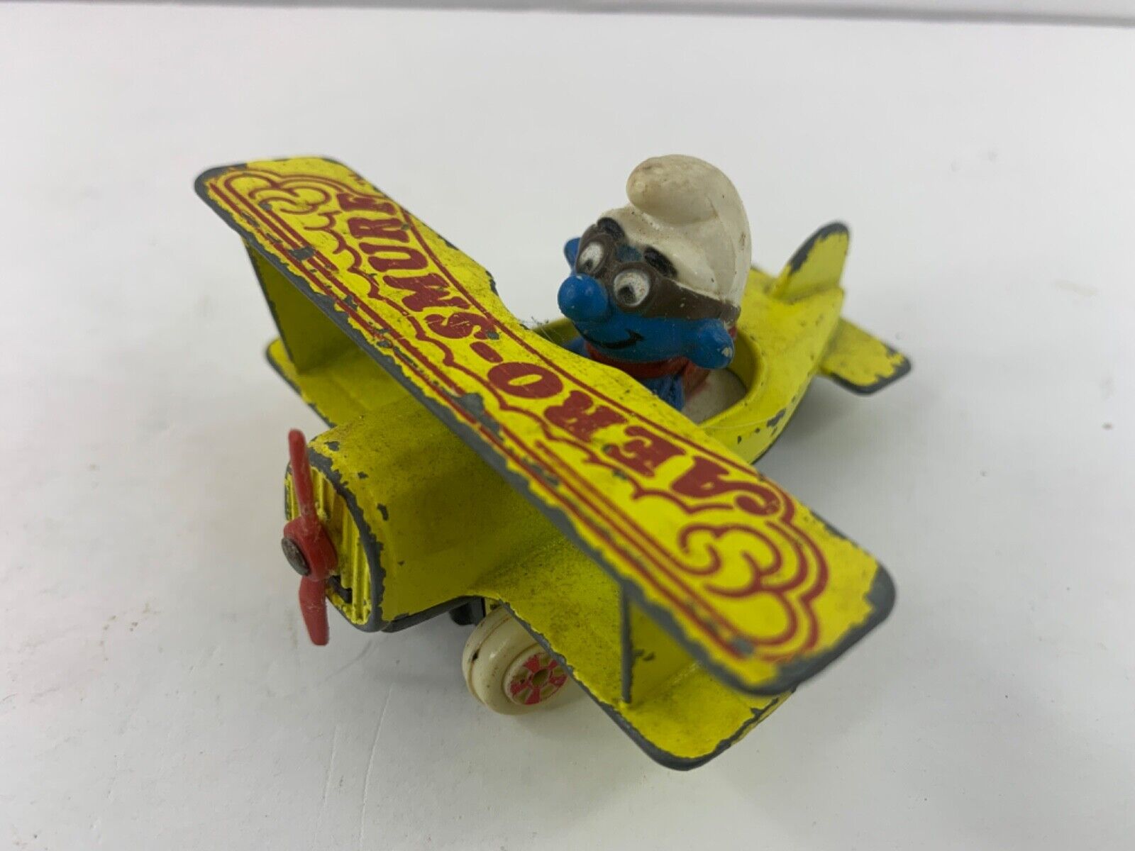 Vintage 1982 Ertl Diecast Aero-smurf Smurf #2 Yellow Airplane 3" Collectible Toy
