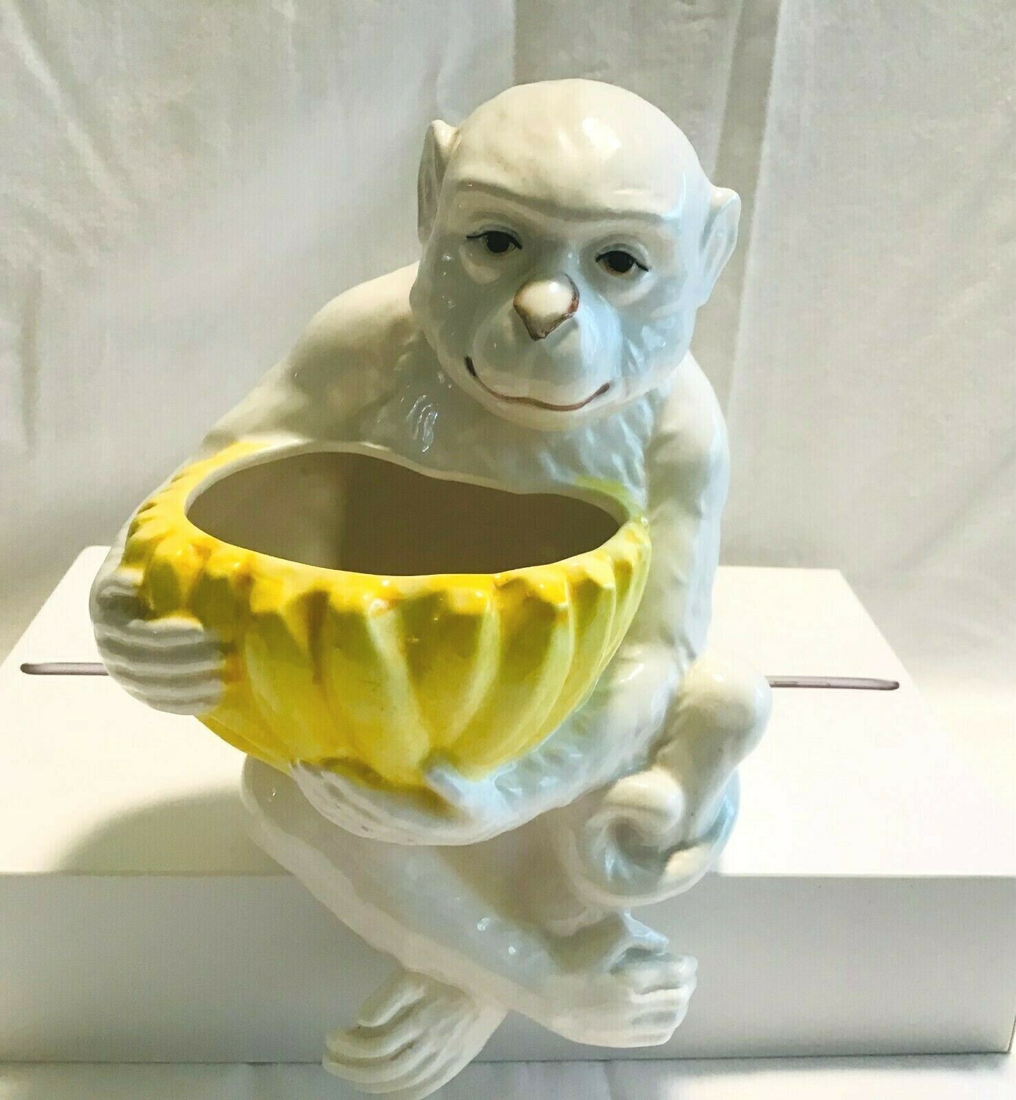 Rare~napco~napcoware~white Monkey W/bananas Shelf Sitter~planter~#150