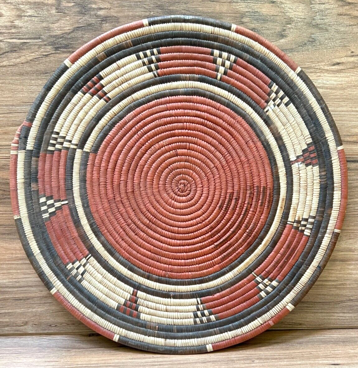 African Flat Basket Traditional Fulani Woven Coiled Decorative Wall Hanging VTG