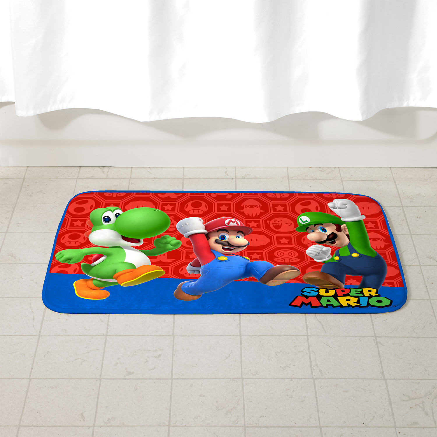 Super Mario Kids Foam Bath Rug, Skid-resistant, Polyester, 30” X 20”