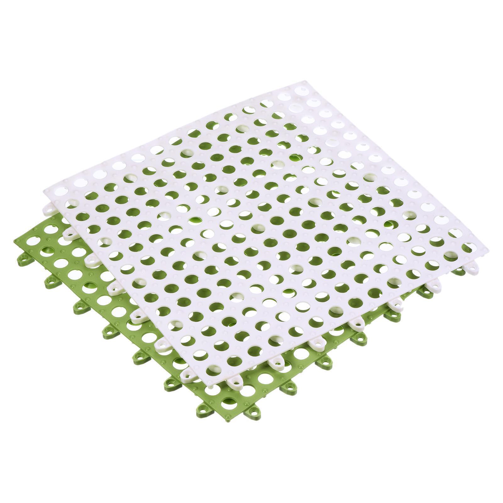 4pcs Interlocking Cushion 11.8" Plastic Green+white Drain Mat With Suction Cups