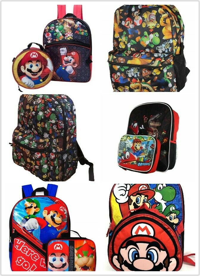 Super Mario Large 16" School Backpack Lunch Box Book Bag - 2 Piece Set