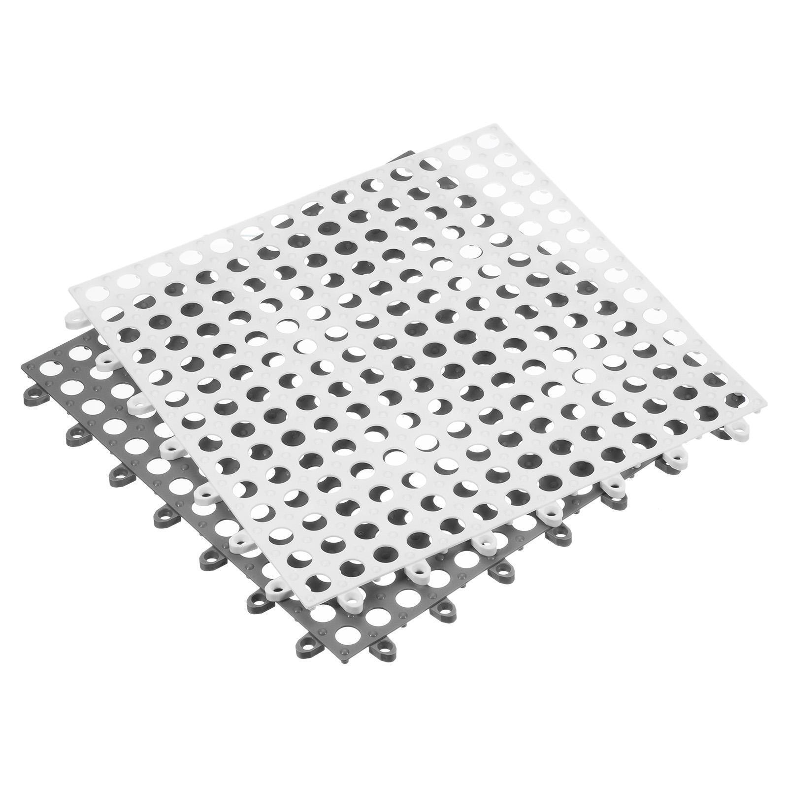 4pcs Interlocking Cushion 11.8" Plastic Non-slip Drain Floor Mat Dark Grey+white