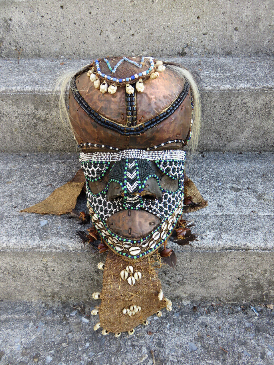 Beautiful Semi-Antique Tribal Kuba Kingdom M'Bwoom Helmet Mask DRC Congo, Zaire