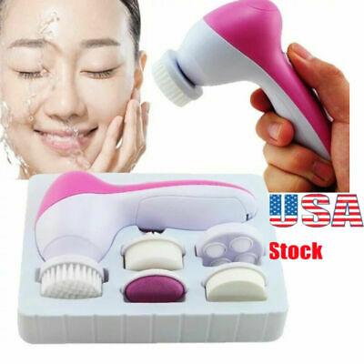 Portable 5in1 Multifunction Electric Facial Skin Brush Spa Face Cleansing Tools