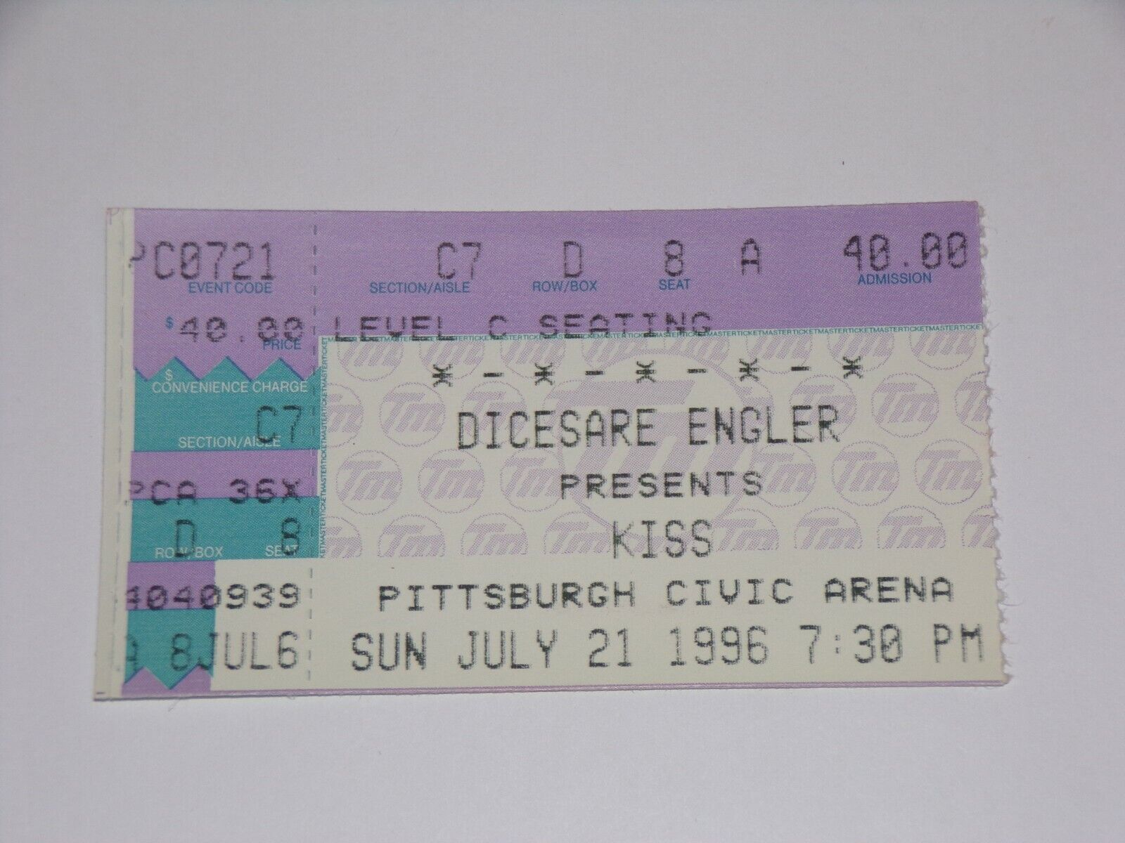 KISS Band Ticket Stub July 21 1996 Alive Reunion Concert Tour Pittsburgh PA